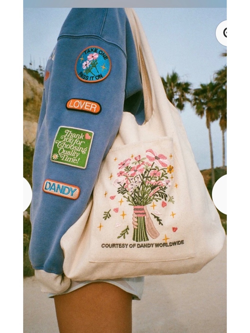 Dandy Worldwide Gift Giving Embroidered Tote Bag Canvas Floral EUC